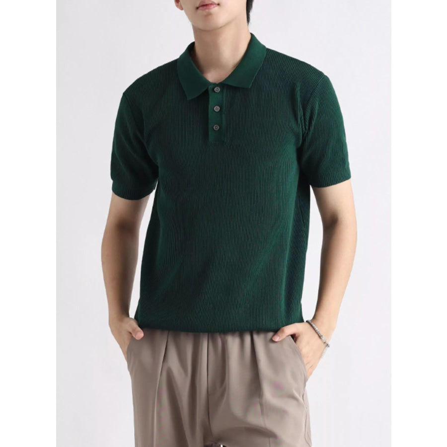 Men’s Plus Size Ribbed Knit Slim Fit Polo Wood Green / M Apparel and Accessories