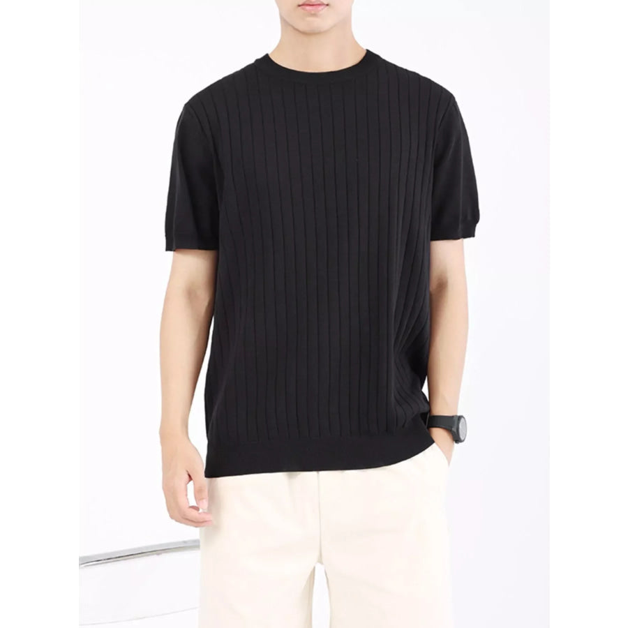 Men’s Plus Size Ribbed Knit Slim Fit T-Shirt Black / M Apparel and Accessories