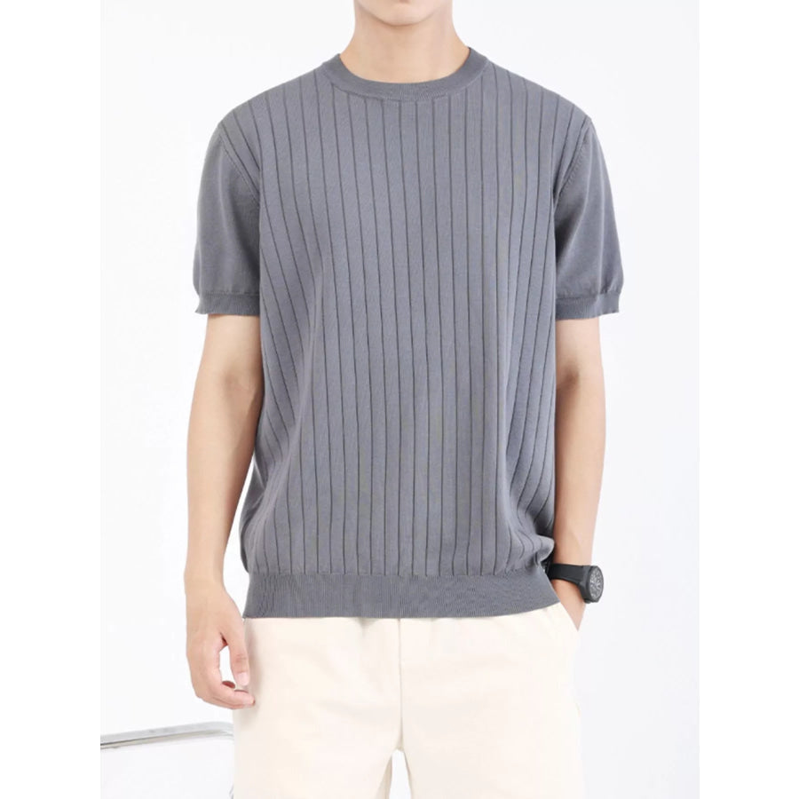 Men’s Plus Size Ribbed Knit Slim Fit T-Shirt Blue Gray / M Apparel and Accessories
