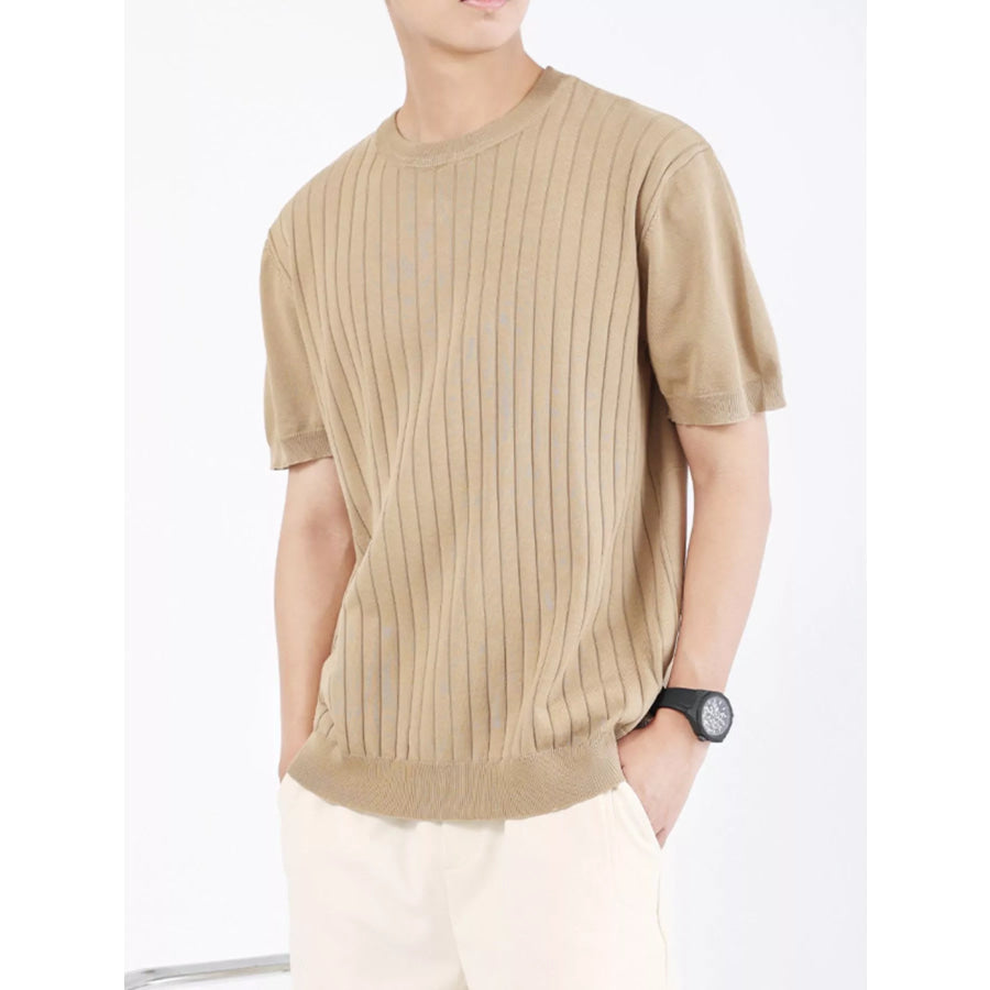 Men’s Plus Size Ribbed Knit Slim Fit T-Shirt Camel / M Apparel and Accessories