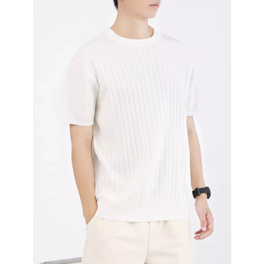 Men’s Plus Size Ribbed Knit Slim Fit T-Shirt White / M Apparel and Accessories