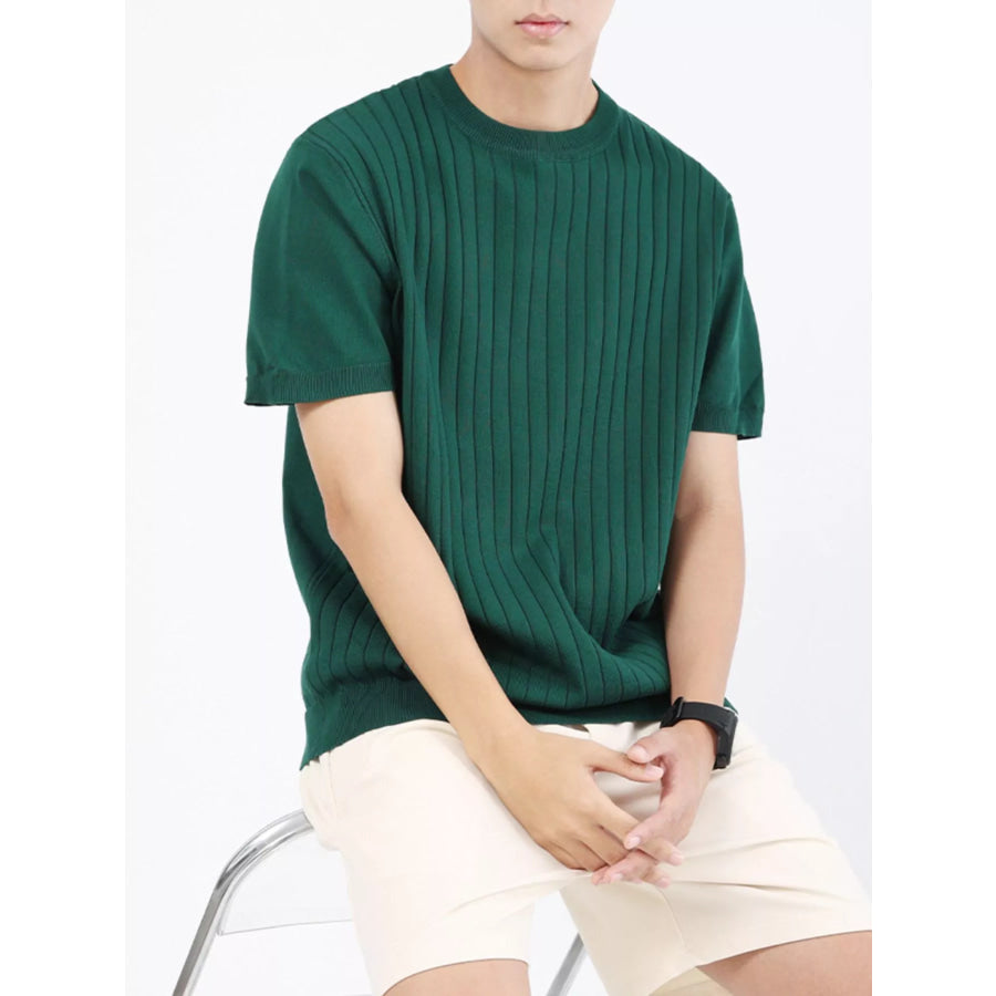 Men’s Plus Size Ribbed Knit Slim Fit T-Shirt Wood Green / M Apparel and Accessories