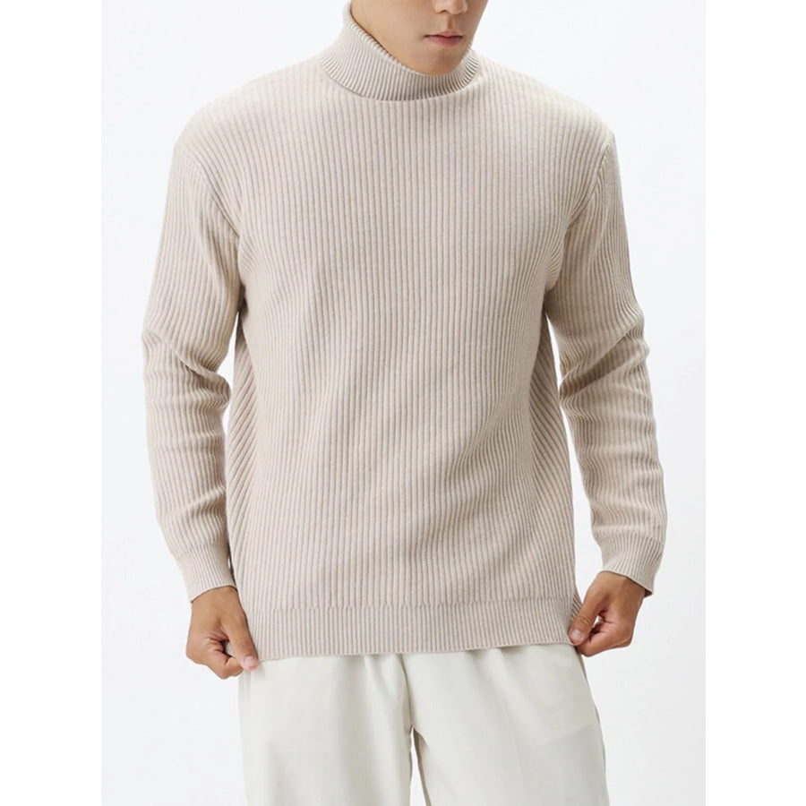 Men’s Plus Size Ribbed Knit Turtleneck Sweater Apricot / M Apparel and Accessories