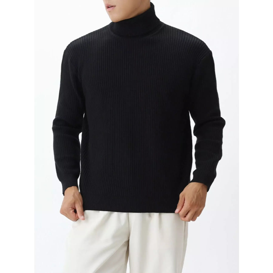 Men’s Plus Size Ribbed Knit Turtleneck Sweater Black / M Apparel and Accessories