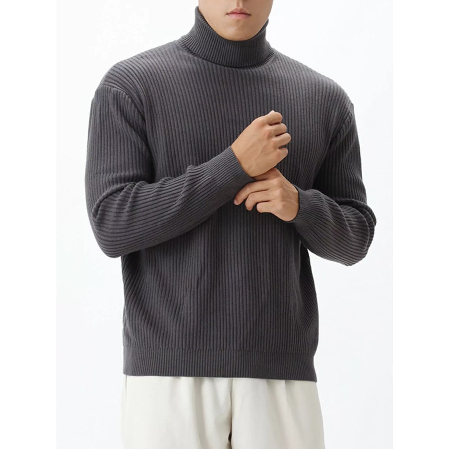 Men’s Plus Size Ribbed Knit Turtleneck Sweater Dark Gray / M Apparel and Accessories