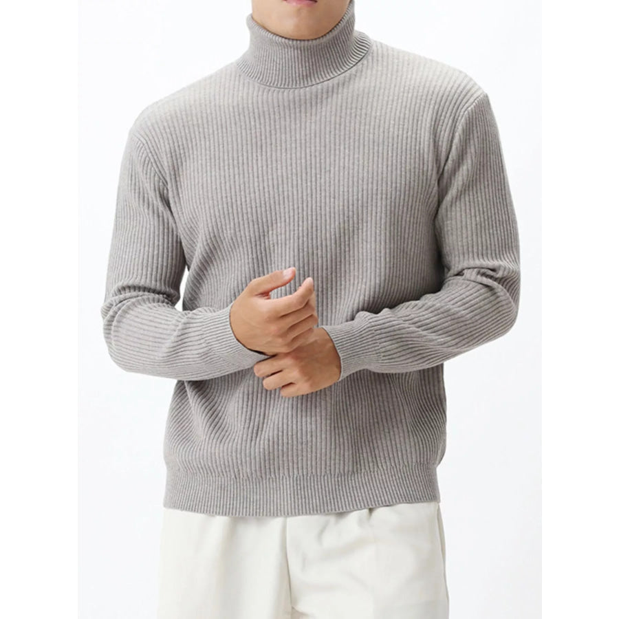 Men’s Plus Size Ribbed Knit Turtleneck Sweater Light Gray / M Apparel and Accessories
