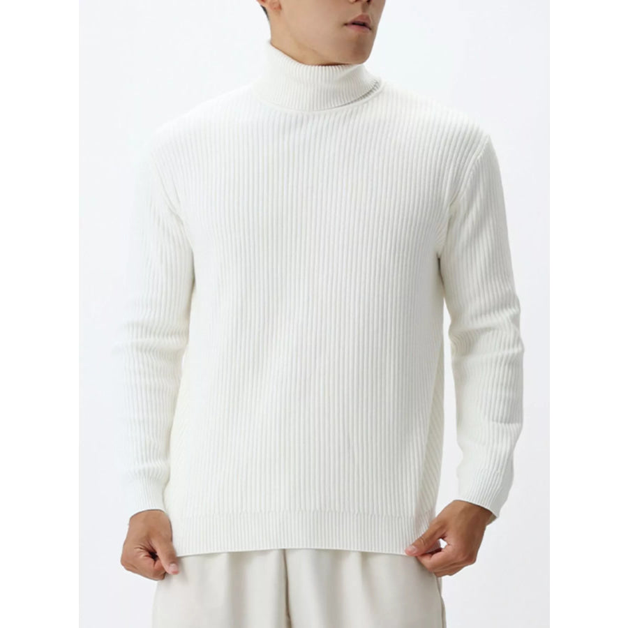 Men’s Plus Size Ribbed Knit Turtleneck Sweater White / M Apparel and Accessories