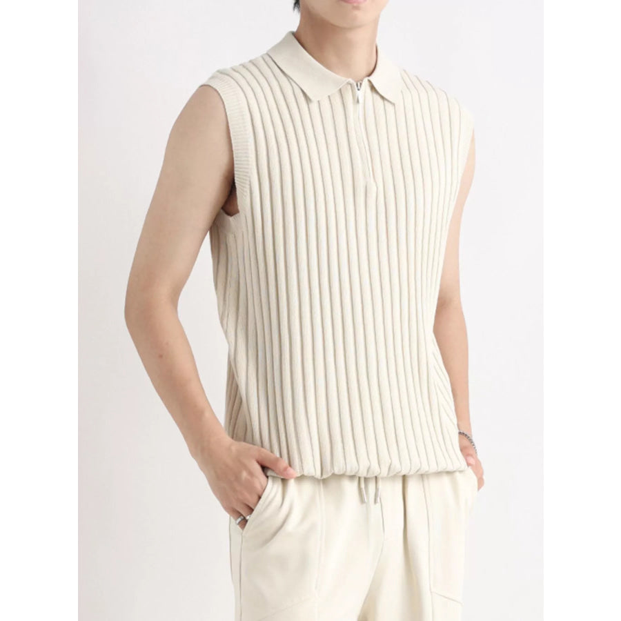 Men’s Plus Size Ribbed Knit Zip-Up Tank Apricot / M Apparel and Accessories