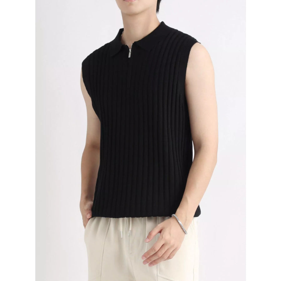 Men’s Plus Size Ribbed Knit Zip-Up Tank Black / M Apparel and Accessories