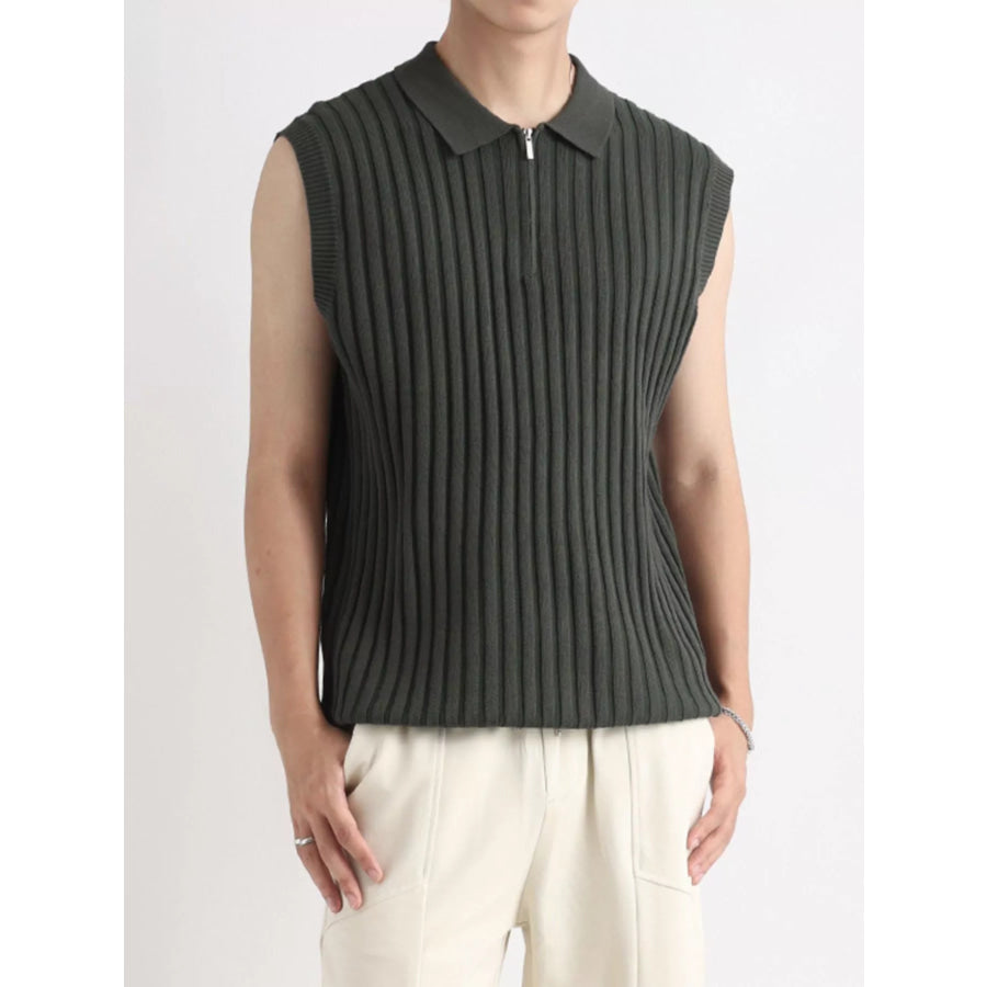 Men’s Plus Size Ribbed Knit Zip-Up Tank Green / M Apparel and Accessories