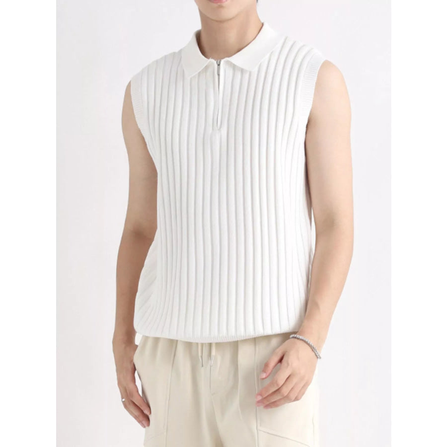 Men’s Plus Size Ribbed Knit Zip-Up Tank White / M Apparel and Accessories