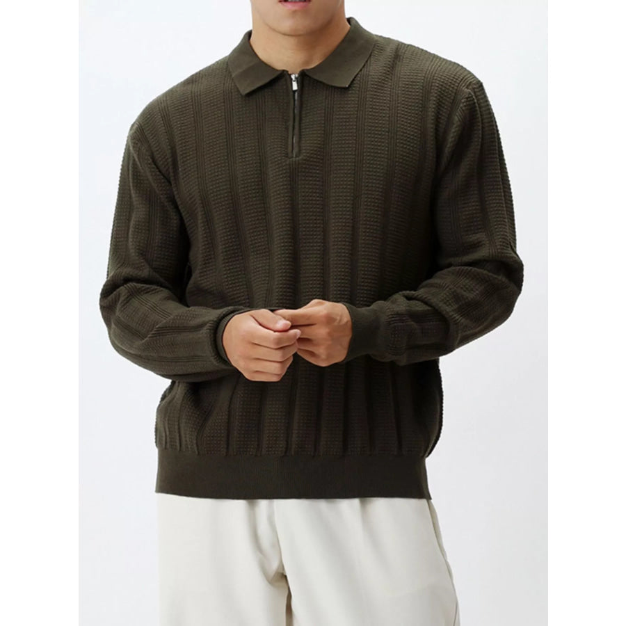 Men’s Plus Size Ribbed Quarter-Zip Sweater Army Green / M Apparel and Accessories
