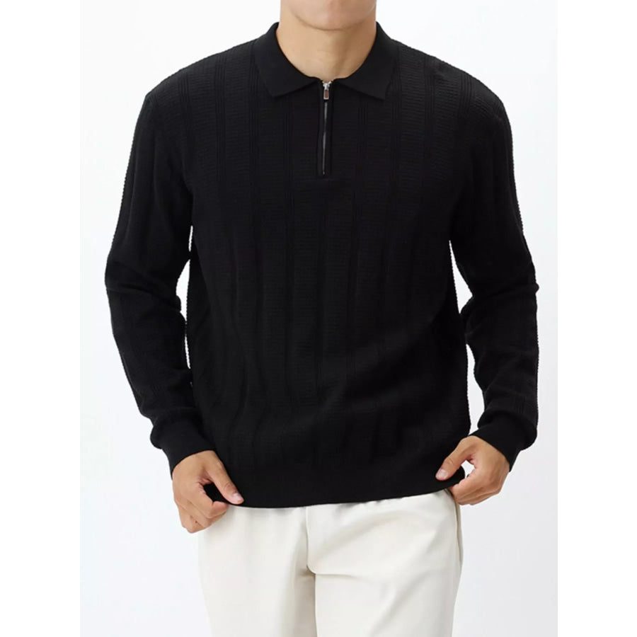 Men’s Plus Size Ribbed Quarter-Zip Sweater Black / M Apparel and Accessories