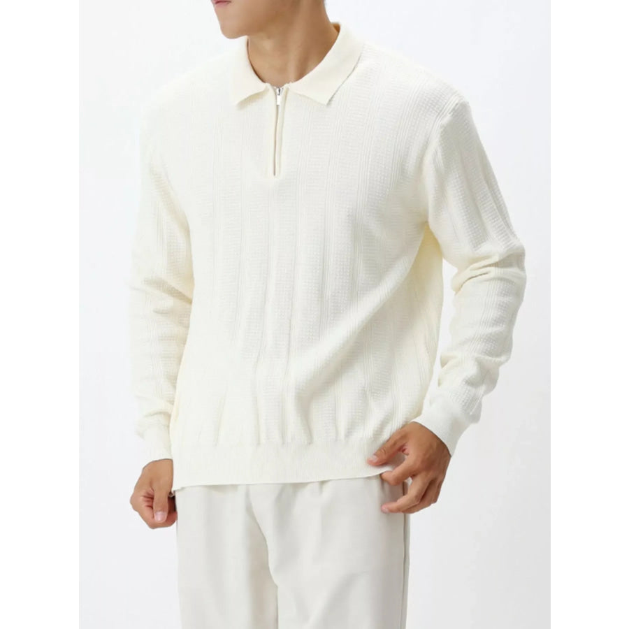 Men’s Plus Size Ribbed Quarter-Zip Sweater Cream / M Apparel and Accessories