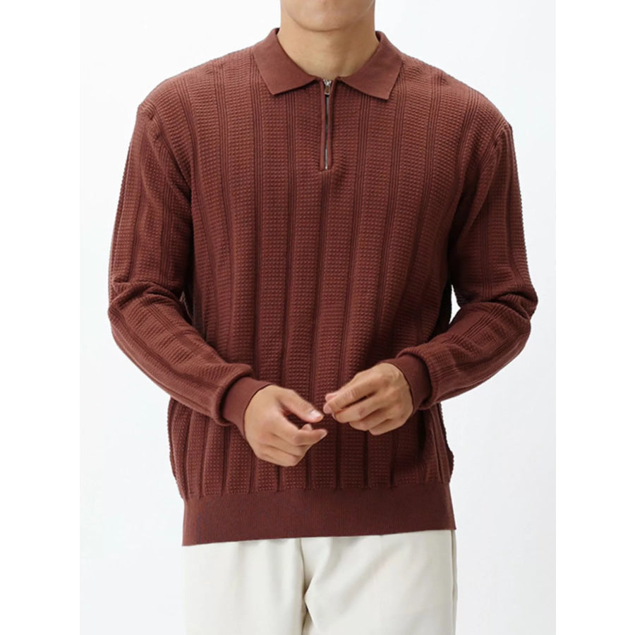 Men’s Plus Size Ribbed Quarter-Zip Sweater Light Brown / M Apparel and Accessories