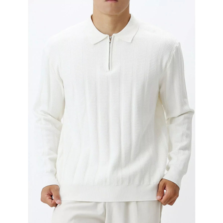 Men’s Plus Size Ribbed Quarter-Zip Sweater White / M Apparel and Accessories