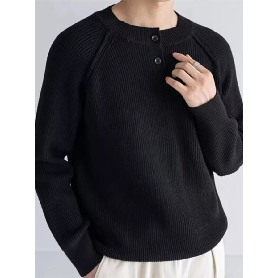 Men’s Plus Size Ribbed Raglan Sleeve Knit Top Black / M Apparel and Accessories