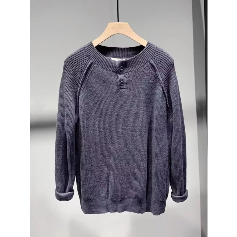 Men’s Plus Size Ribbed Raglan Sleeve Knit Top Grey / M Apparel and Accessories