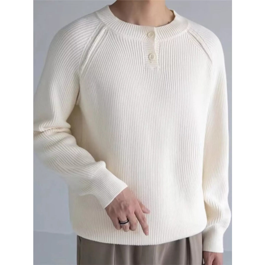 Men’s Plus Size Ribbed Raglan Sleeve Knit Top White / M Apparel and Accessories