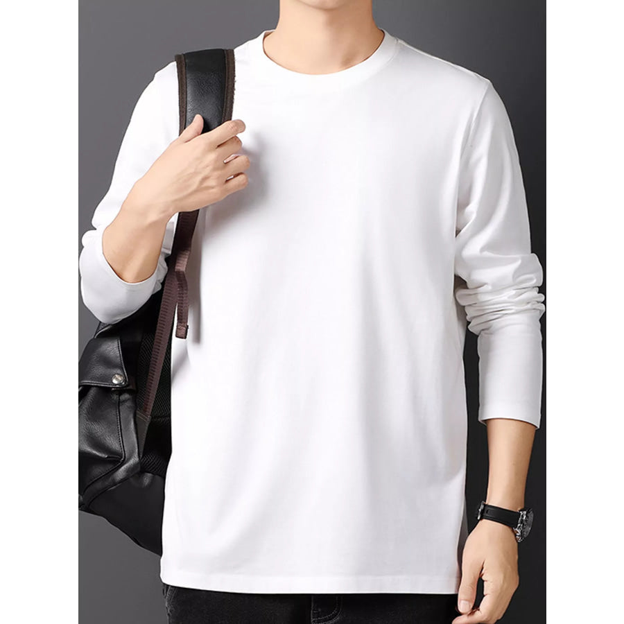 Men’s Plus Size Round Neck Long Sleeve T-Shirt White / M Apparel and Accessories