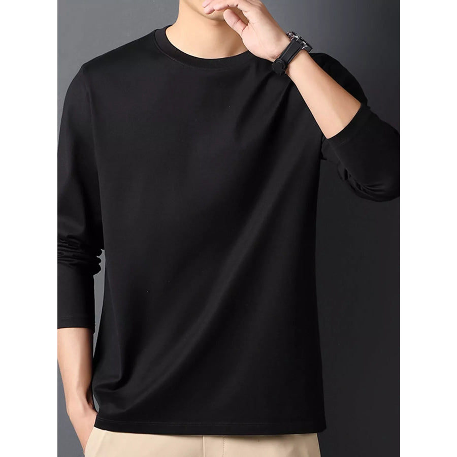 Men’s Plus Size Round Neck Long Sleeve T-Shirt Black / M Apparel and Accessories