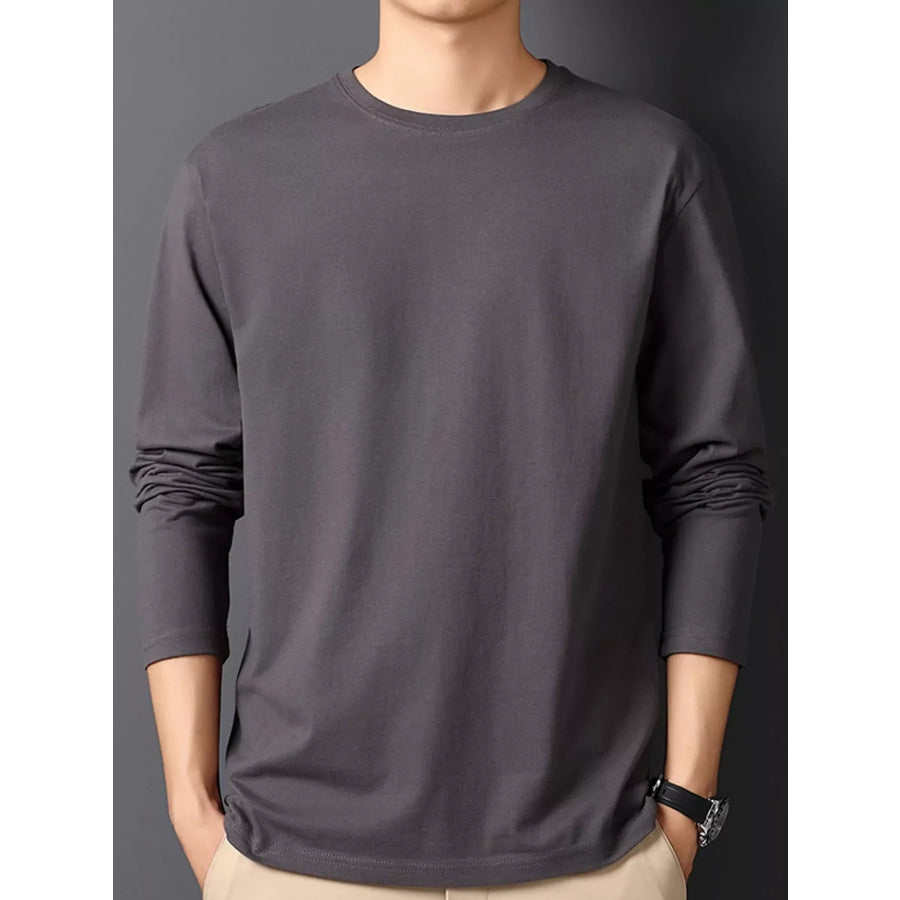 Men’s Plus Size Round Neck Long Sleeve T-Shirt Dark Gray / M Apparel and Accessories