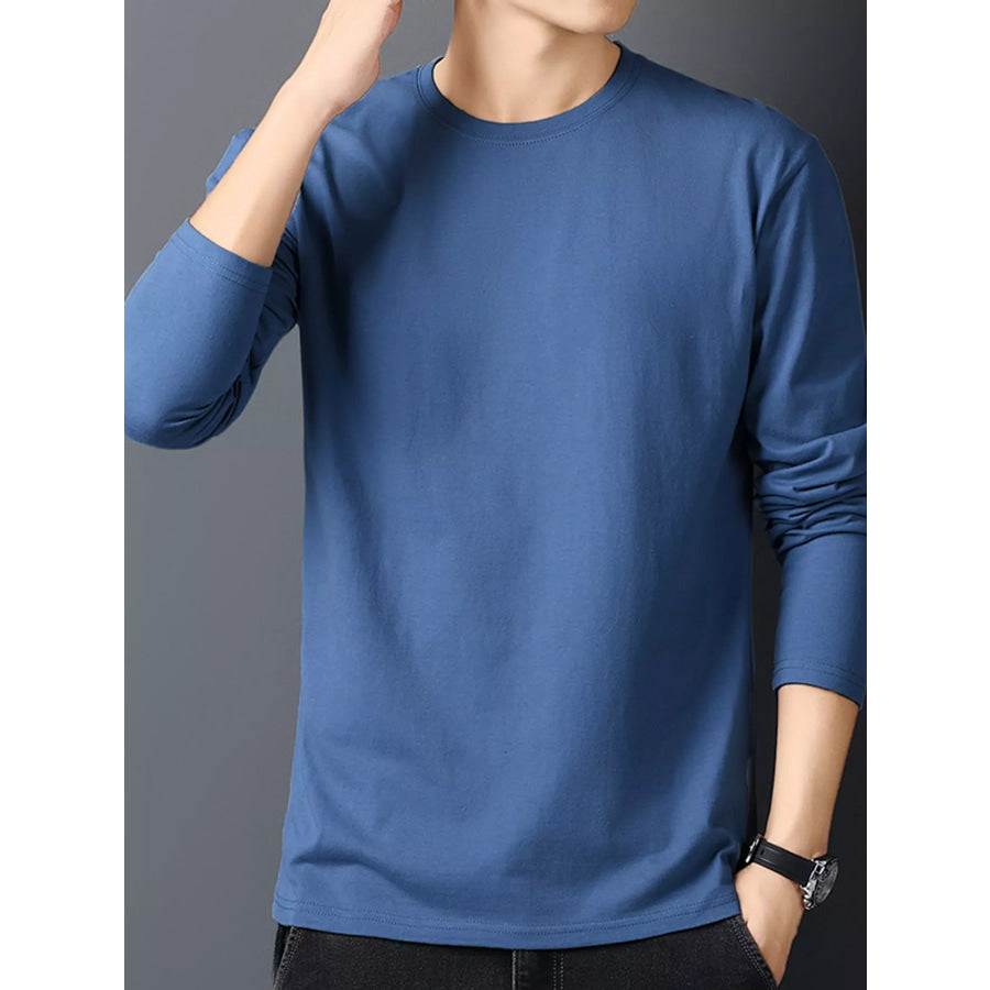 Men’s Plus Size Round Neck Long Sleeve T-Shirt Dusty Blue / M Apparel and Accessories