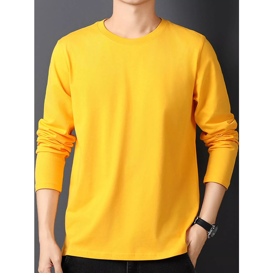 Men’s Plus Size Round Neck Long Sleeve T-Shirt Gold / M Apparel and Accessories
