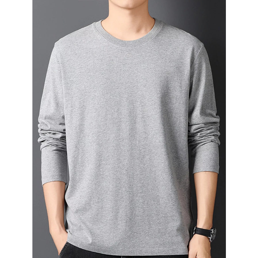 Men’s Plus Size Round Neck Long Sleeve T-Shirt Gray / M Apparel and Accessories