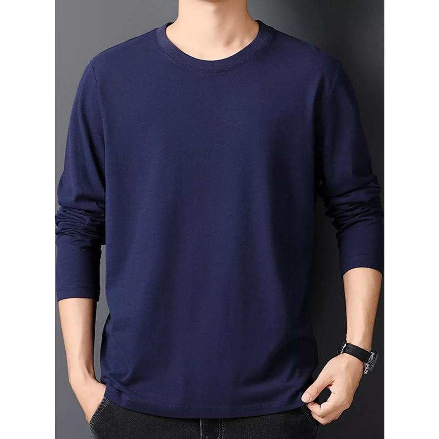 Men’s Plus Size Round Neck Long Sleeve T-Shirt Navy / M Apparel and Accessories