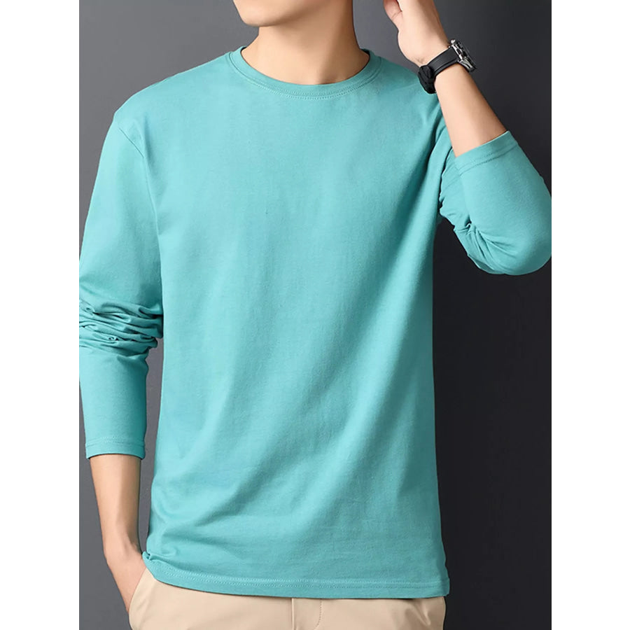 Men’s Plus Size Round Neck Long Sleeve T-Shirt Pastel Blue / M Apparel and Accessories