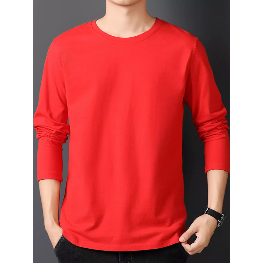 Men’s Plus Size Round Neck Long Sleeve T-Shirt Red / M Apparel and Accessories