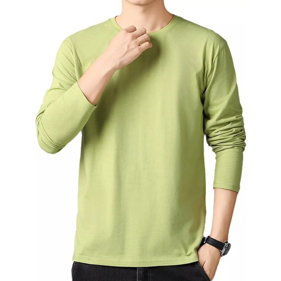 Men’s Plus Size Round Neck Long Sleeve T-Shirt Sage / M Apparel and Accessories