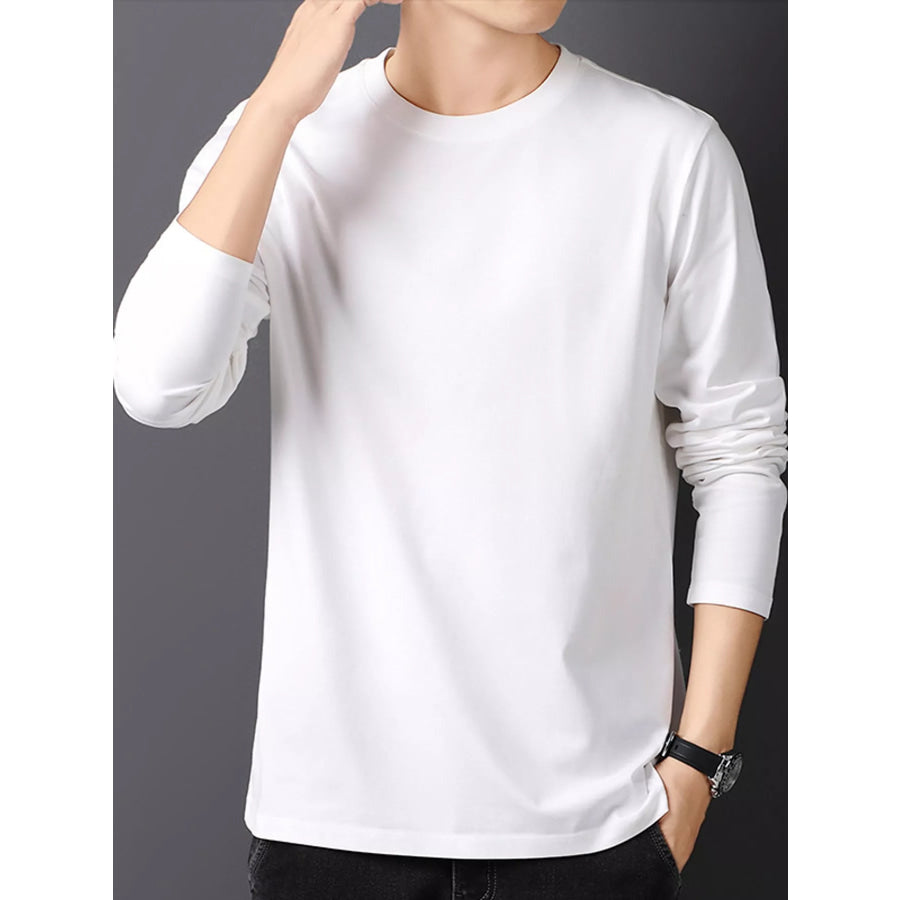 Men’s Plus Size Round Neck Long Sleeve T-Shirt White / M Apparel and Accessories