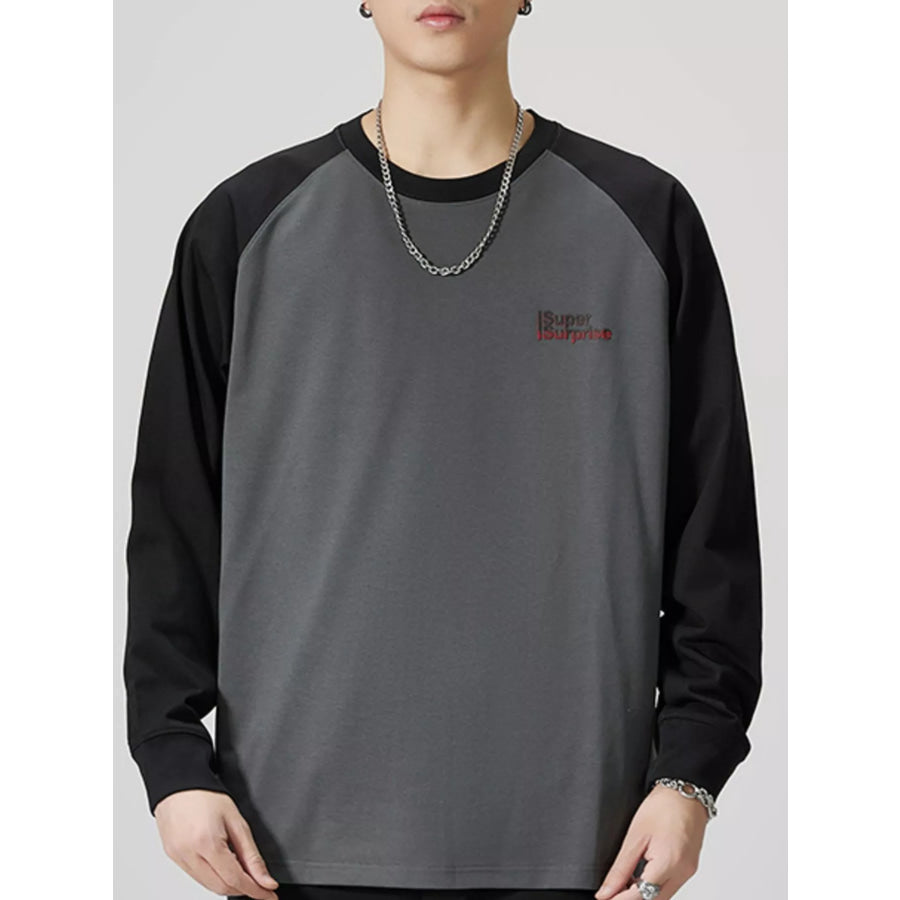 Men’s Plus Size Round Neck Raglan Sleeve T-Shirt Dark Gray / M Apparel and Accessories