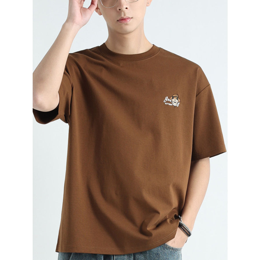 Men’s Plus Size Round Neck Short Sleeve T-Shirt Coffee / M Apparel and Accessories