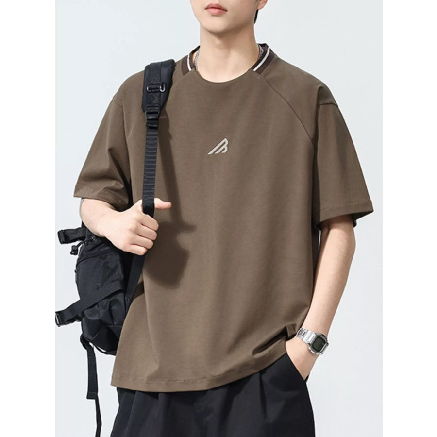 Men’s Plus Size Round Neck Short Sleeve Tee Taupe / M Apparel and Accessories