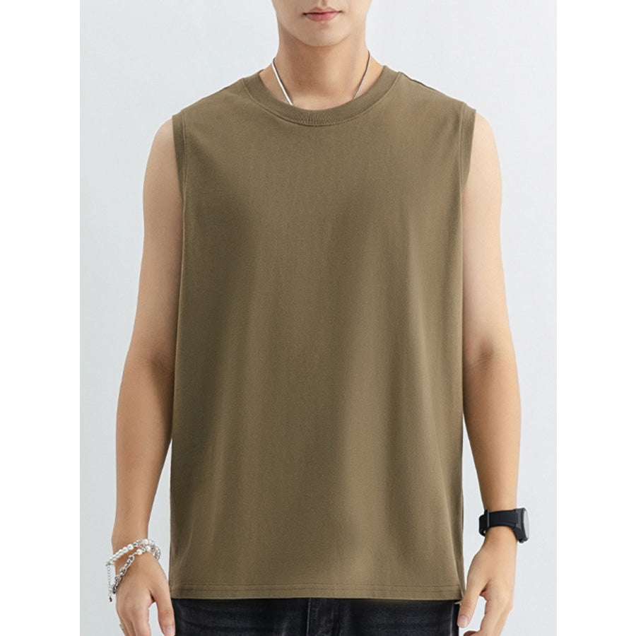 Men’s Plus Size Round Neck Tank Army Green / M Apparel and Accessories