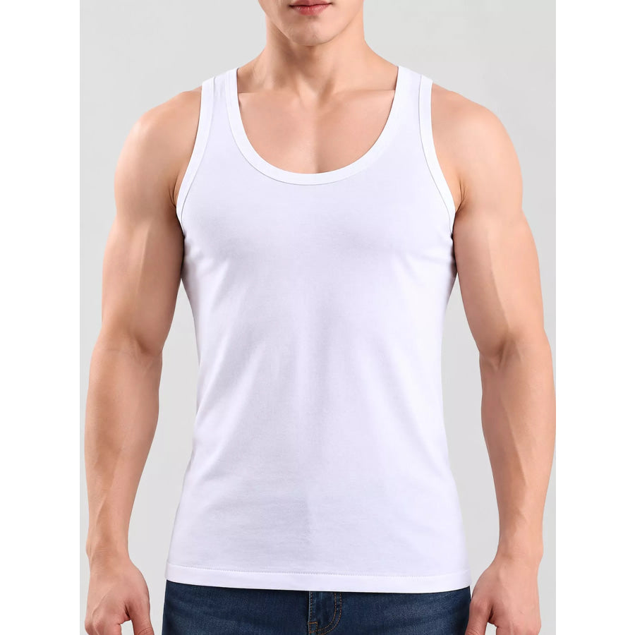 Men’s Plus Size Round Neck Tank White / L Apparel and Accessories
