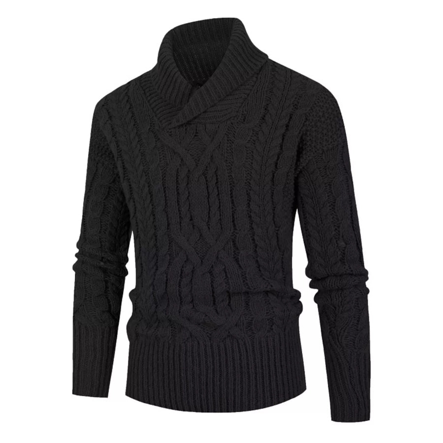 Men’s Plus Size Shawl Collar Cable Knit Sweater Black / M Apparel and Accessories
