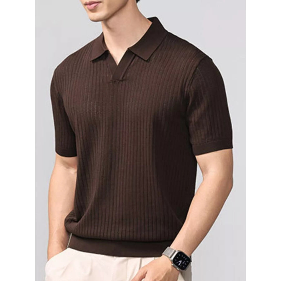 Men’s Plus Size Short Sleeve Breathable Knit Polo Apricot / M Apparel and Accessories