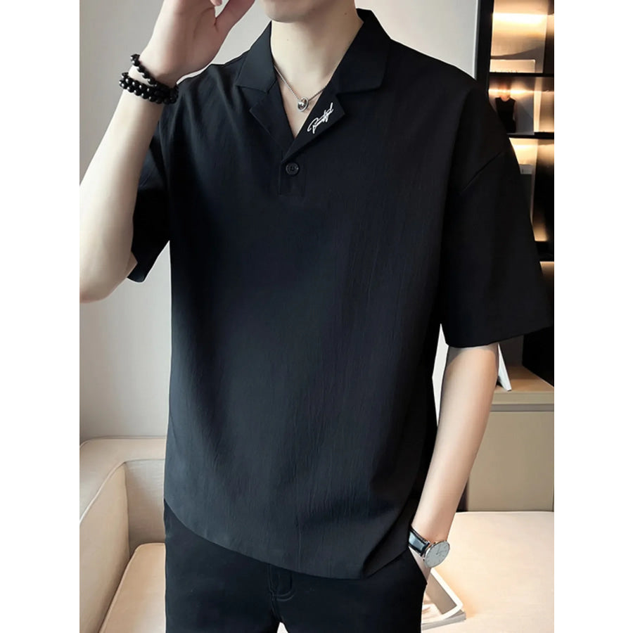 Men’s Plus Size Short Sleeve Polo Shirt with Embroidered Detail Black / M Apparel and Accessories