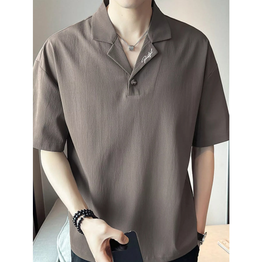 Men’s Plus Size Short Sleeve Polo Shirt with Embroidered Detail Taupe / M Apparel and Accessories