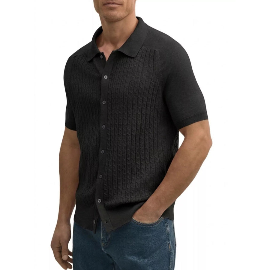 Men’s Plus Size Short-Sleeve Textured Knit Cardigan Brown / M Apparel and Accessories