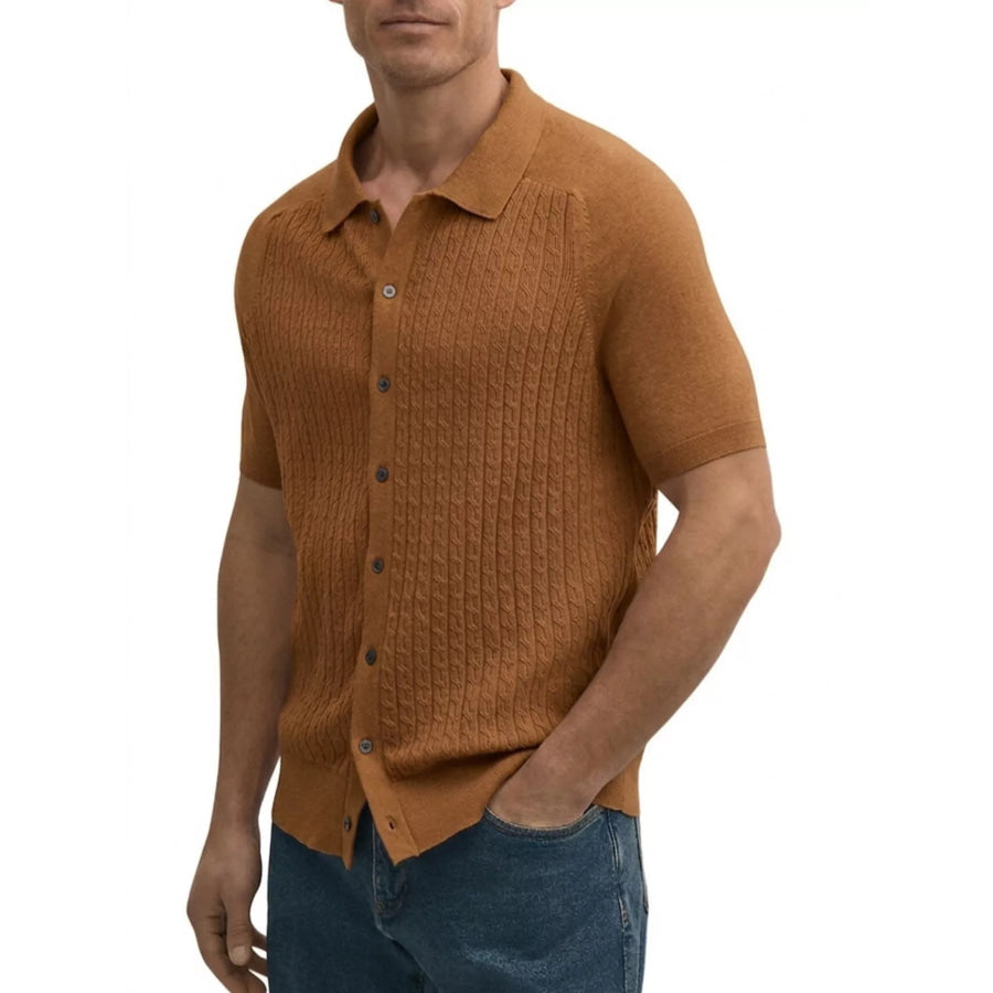 Men’s Plus Size Short-Sleeve Textured Knit Cardigan Brown / M Apparel and Accessories