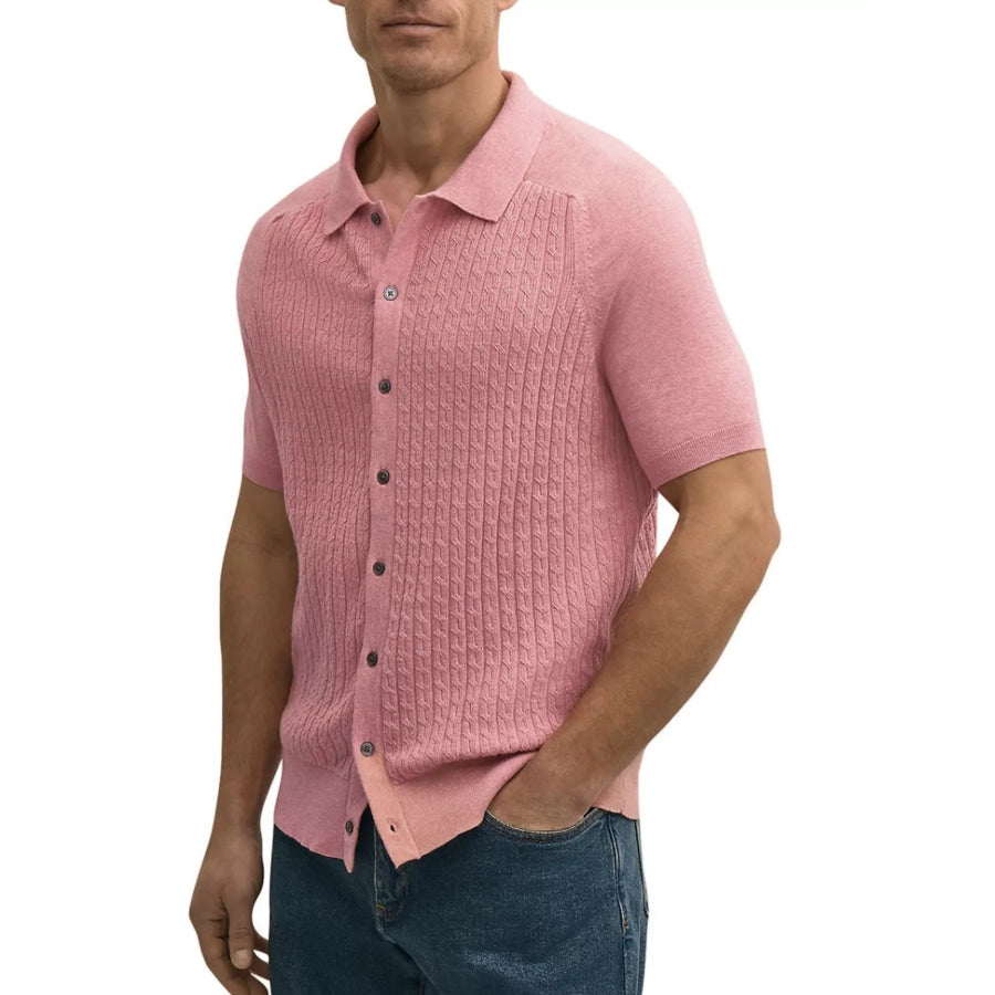 Men’s Plus Size Short-Sleeve Textured Knit Cardigan Pink / M Apparel and Accessories