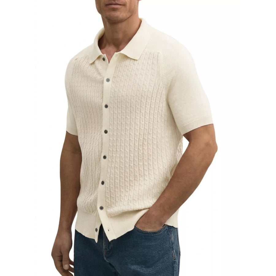 Men’s Plus Size Short-Sleeve Textured Knit Cardigan White / M Apparel and Accessories