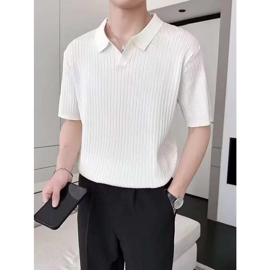 Men’s Plus Size Short Sleeve Textured Knit Polo White / M Apparel and Accessories