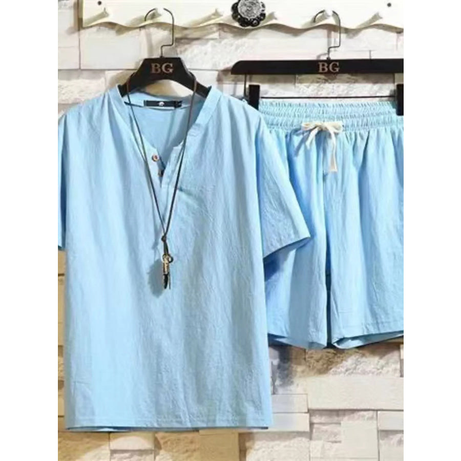 Men’s Plus Size Short Sleeve Top and Shorts Set Apparel and Accessories