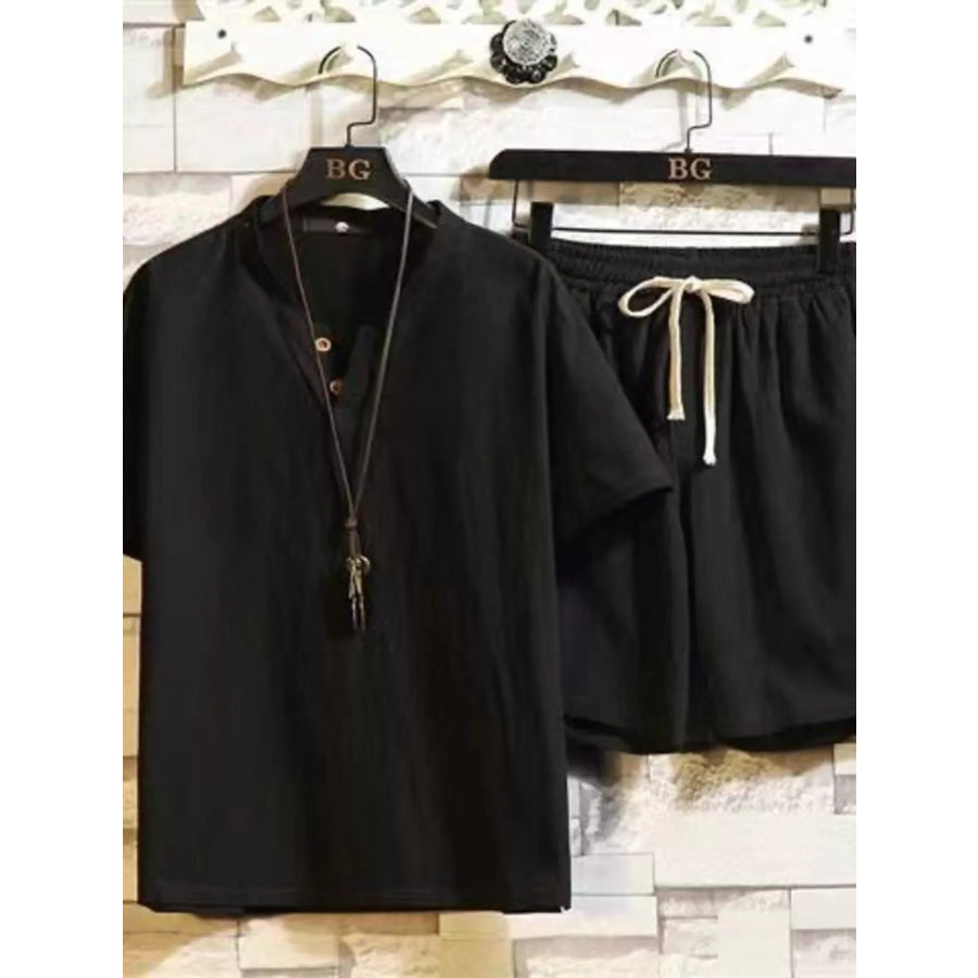 Men’s Plus Size Short Sleeve Top and Shorts Set Black / M Apparel and Accessories